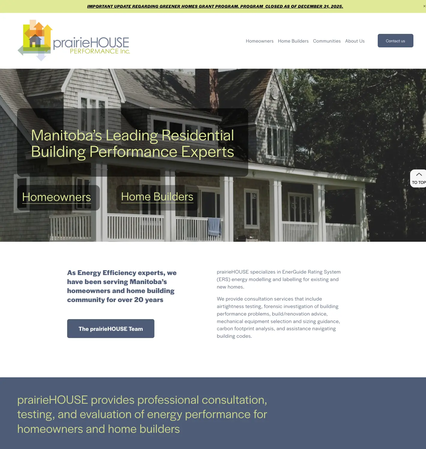 The prairieHOUSE Performance website: Manitoba's leading residential building performance experts